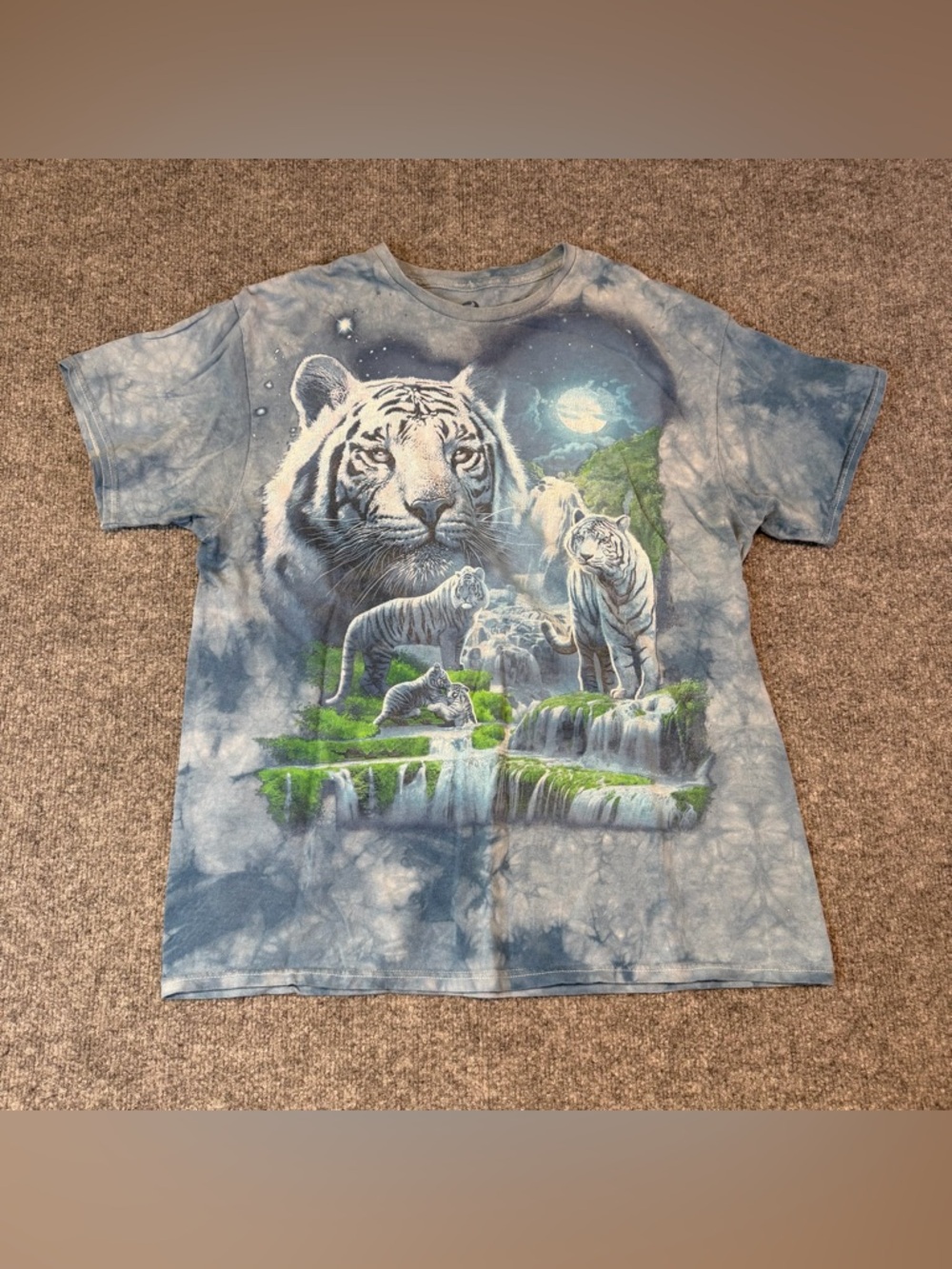 Liquid Blue White Tiger Waterfall Tie Dye Graphic T Shirt Adult Large